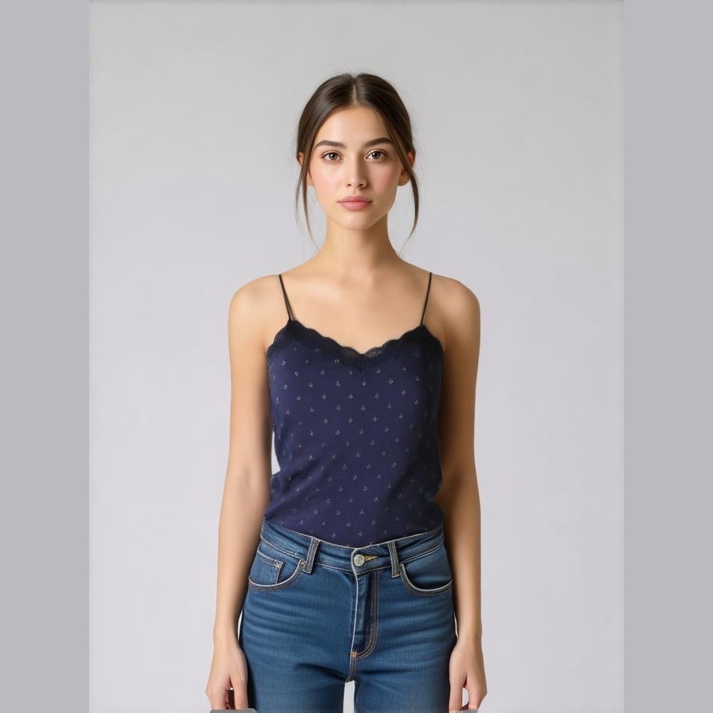 Aeropostale Navy Blue Cami Camisole Size Small Lace Trim Shelf Bra Stretchy NWOT